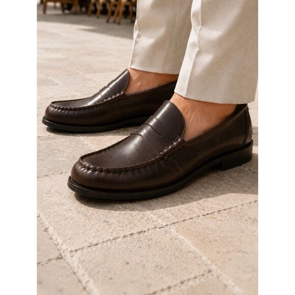 J Crew Camden Loafers Mens 11 Brown Leather Sole Penny Preppy Career BJ009